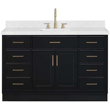 Ariel Hepburn 54" Free Standing Single Basin Vanity Set with Cabinet and Quartz Vanity Top Black / Carrara White Quartz / Satin Brass