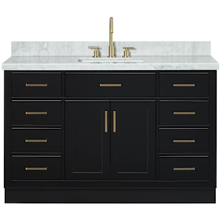 Ariel Hepburn 55" Free Standing Single Basin Vanity Set with Cabinet and Marble Vanity Top Black / Italian Carrara Marble / Satin Brass