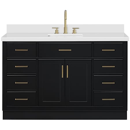 Ariel Hepburn 55" Free Standing Single Basin Vanity Set with Cabinet and Quartz Vanity Top Black / Pure White Quartz Top / Satin Brass Hardware