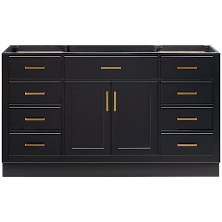 Ariel Hepburn 60" Single Free Standing Vanity Cabinet Only - Less Vanity Top Black / Satin Brass Hardware