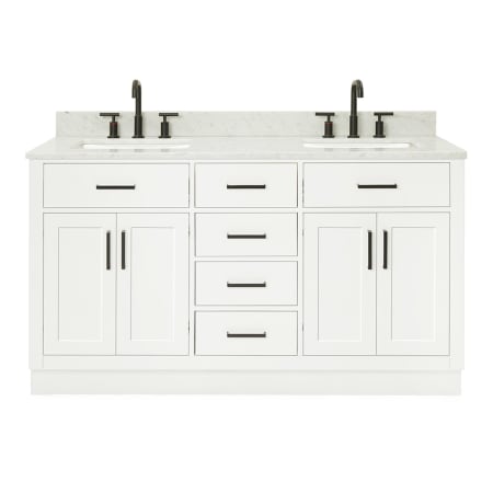 Ariel Hepburn 60" Free Standing Double Basin Vanity Set with Cabinet, Marble Vanity Top, and Oval Sinks White