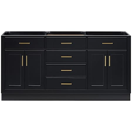 Ariel Hepburn 66" Double Free Standing Vanity Cabinet Only - Less Vanity Top Black / Satin Brass