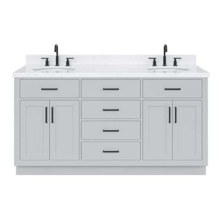 Ariel Hepburn 66" Free Standing Double Oval Basin Vanity Set with Cabinet and Quartz Vanity Top Grey