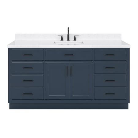 Ariel Hepburn 66" Free Standing Single Basin Vanity Set with Cabinet, Quartz Vanity Top, and Rectangular Bathroom Sink Midnight Blue