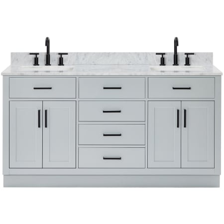 Ariel Hepburn 67" Free Standing Double Rectangular Basin Vanity Set with Cabinet and 3/4" Thick Carrara Marble Vanity Top Grey