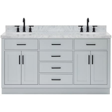 Ariel Hepburn 67" Free Standing Double Oval Basin Vanity Set with Cabinet and 1-1/2" Thick Carrara Marble Vanity Top Grey