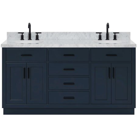 Ariel Hepburn 67" Free Standing Double Oval Basin Vanity Set with Cabinet and 1-1/2" Thick Carrara Marble Vanity Top