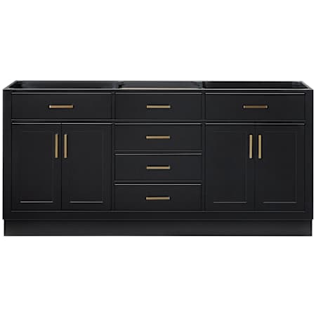Ariel Hepburn 72" Double Free Standing Vanity Cabinet Only - Less Vanity Top Black / Satin Brass Hardware