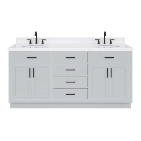 Ariel Hepburn 72" Free Standing Double Basin Vanity Set with Cabinet, Quartz Vanity Top, and Oval Bathroom Sink Grey