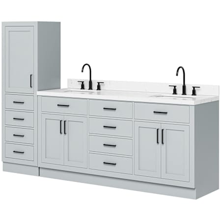 Ariel Hepburn 92" Free Standing Double Basin Vanity Set with Cabinet and Quartz Vanity Top Grey / Carrara White Quartz Top / Matte Black Hardware
