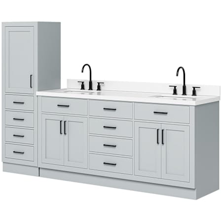 Ariel Hepburn 93" Free Standing Double Basin Vanity Set with Cabinet and Quartz Vanity Top Grey / Pure White Quartz Top / Matte Black Hardware