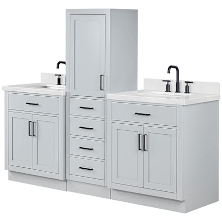 Ariel Hepburn 80" Free Standing Double Basin Vanity Set with Cabinet and Quartz Vanity Top Grey / Carrara White Quartz Top / Matte Black Hardware