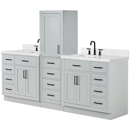 Ariel Hepburn 92" Free Standing Double Basin Vanity Set with Cabinet and Quartz Vanity Top Grey / Carrara White Quartz Top / Matte Black Hardware