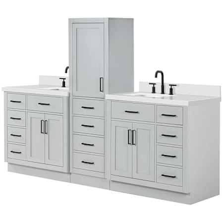 Ariel Hepburn 92" Free Standing Double Basin Vanity Set with Cabinet and Quartz Vanity Top Grey / Pure White Quartz Top / Matte Black Hardware
