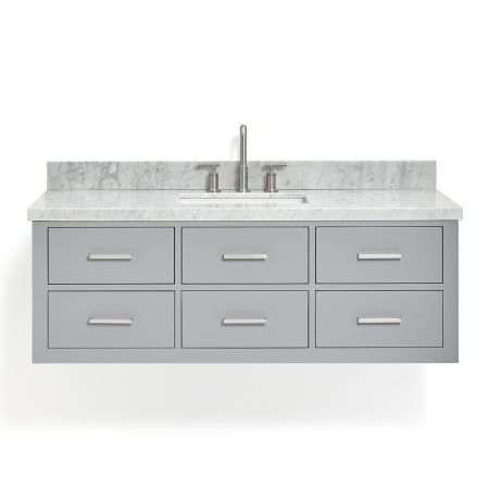 Ariel Hutton 55" Wall Mounted Single Basin Vanity Set with Cabinet and Marble Vanity Top Grey / Carrara White Top
