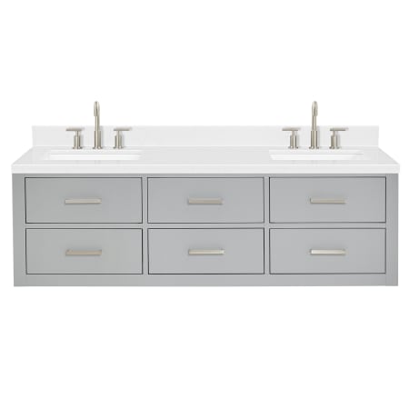 Ariel Hutton 60" Wall Mounted Double Basin Vanity Set with Cabinet and Quartz Vanity Top Grey / Carrara White