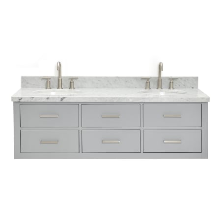 Ariel Hutton 61" Wall Mounted Double Basin Vanity Set with Cabinet and Marble Vanity Top Grey / Carrara White Top