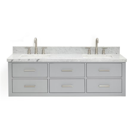 Ariel Hutton 61" Wall Mounted Double Basin Vanity Set with Cabinet and Marble Vanity Top Grey / Carrara White Top