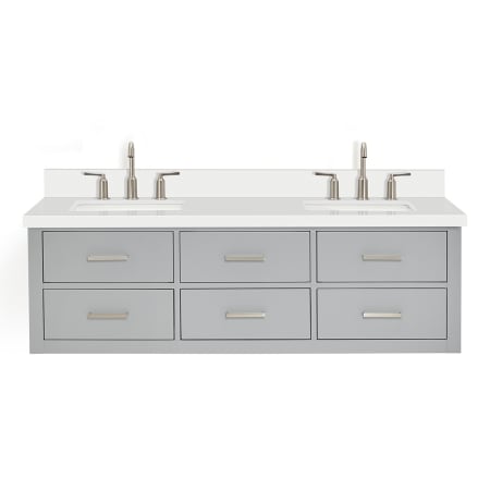 Ariel Hutton 61" Wall Mounted Double Basin Vanity Set with Cabinet and Quartz Vanity Top Grey / Pure White Top
