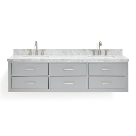 Ariel Hutton 73" Wall Mounted Double Basin Vanity Set with Cabinet and Marble Vanity Top Grey / Carrara White Top