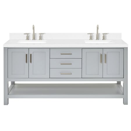 Ariel Magnolia 72" Free Standing Double Basin Vanity Set with Cabinet, Quartz Vanity Top, and Rectangular Sink Grey