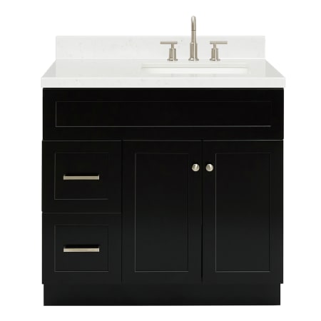 Ariel Hamlet 36" Free Standing Single Basin Vanity Set with Cabinet, Quartz Vanity Top, and Right Offset Rectangular Bathroom Sink Black