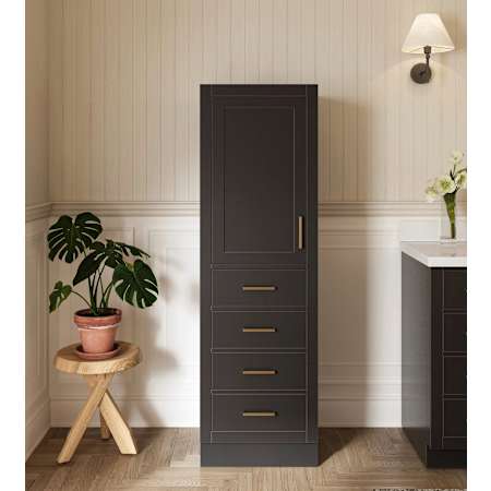 Ariel Hepburn 65" Wood Free Standing Bathroom Linen Tower Black / Satin Brass Hardware