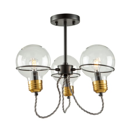 Artcraft Lighting Martina 3 Light 16" Wide Semi-Flush Ceiling Fixture Black / Brushed Brass