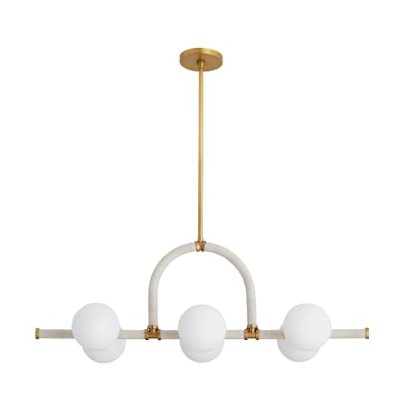 Arteriors Harrison 6 Light 42" Wide Linear Chandelier Antique Brass / Cream Leather
