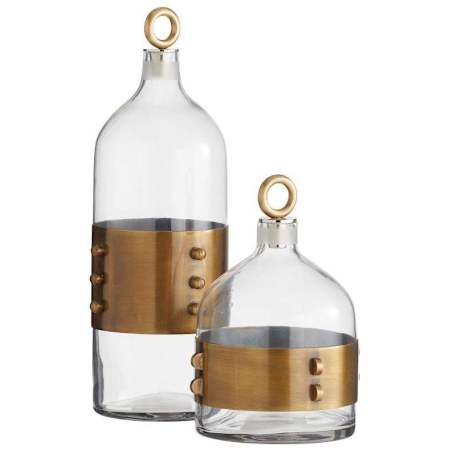 Arteriors Hancock Glass and Brass Decorative Decanters - Set of 2 Clear