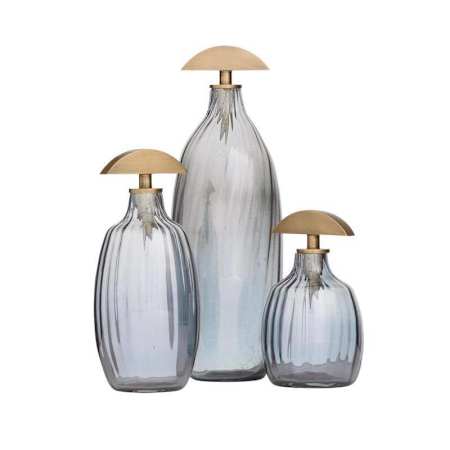 Arteriors Karis 3-1/2" Wide Glass Decanters - Set of 3 Blue Smoke Luster
