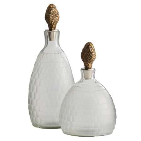 Arteriors Ophis Glass Decanter with Brass Lid - Set of 2 Antique Brass
