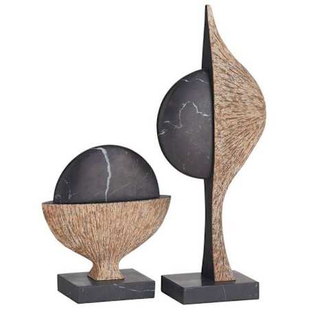 Arteriors Flojo Abstract Marble Decorative Sculptures - Set of 2 Black