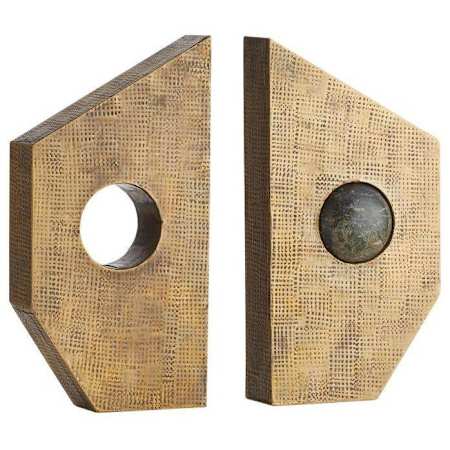Arteriors Garrick 5" Wide Brass and Marble Decorative Bookends Antique Brass