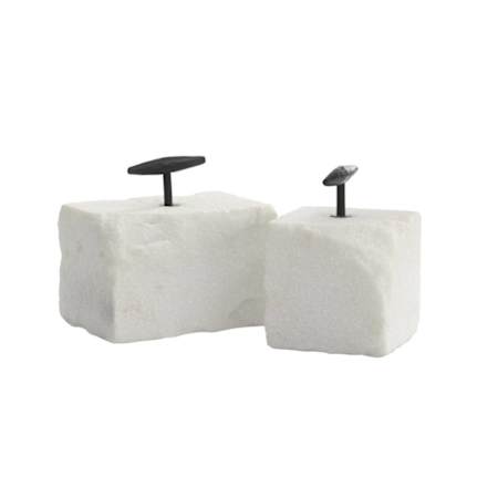 Arteriors Pedra 6-1/2" x 6-1/2" Iron and Marble Bookends - Set of 2 White
