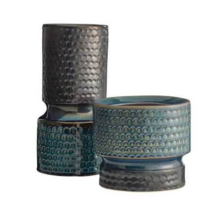 Arteriors Cliff 14" Tall Ceramic Vases - Set of 2 Gunmetal / Teal Reactive