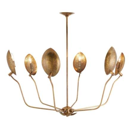 Arteriors Flores 6 Light 46" Wide Chandelier with Hammered Brass Shades Vintage Brass