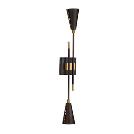 Arteriors Herrera 2 Light 33" Tall Wall Sconce with Iron Shades Antique Brass