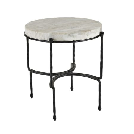 Arteriors Cedrick 22" Diameter Marble Top Iron End Table Black