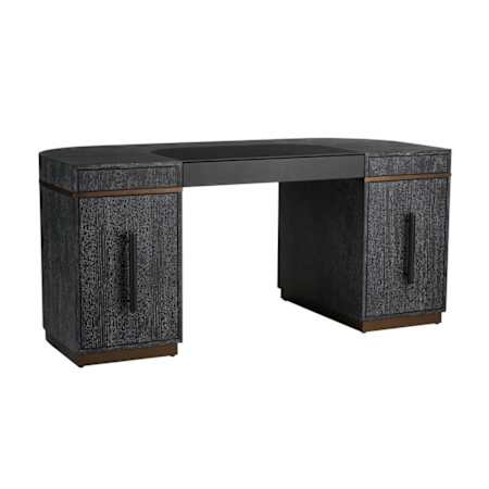 Arteriors Coventry 66" Oak Veneer, Leather and Stainless Steel 3 Drawer Writing Desk Cerused Ebony