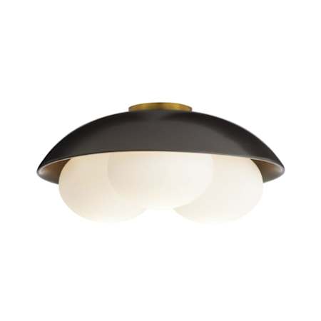 Arteriors Glaze 3 Light 19" Wide Semi-Flush Ceiling Fixture with Ceramic and Opal Glass Shades Matte Black
