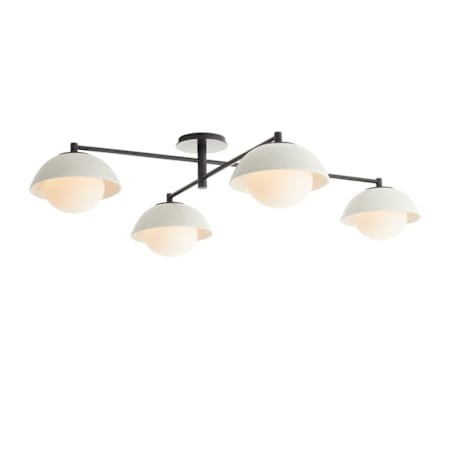 Arteriors Glaze 4 Light 45" Wide Semi-Flush Ceiling Fixture with Ceramic and Opal Glass Shades Ivory Stained Crackle