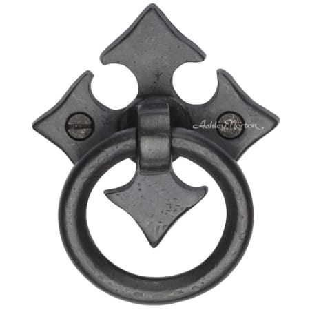 Ashley Norton FDL 2-1/4" Long Luxury Solid Bronze Gothic Fleur De Lis Drop Ring Cabinet Pull with Backplate Dark Bronze