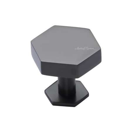 Ashley Norton Solid Brass Hex 1-3/8 Inch Geometric Cabinet Knob with Backplate Dark Oil Rubbed