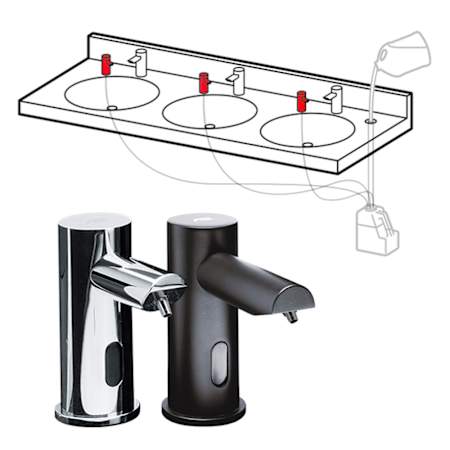 ASI EZ Fill Deck Mounted Automatic Soap Dispenser Head 6 Pack with Remote Control - Battery Operated Chrome