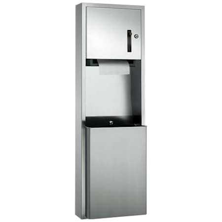 ASI Traditional Surface Mounted Paper Towel Dispenser and 18 Gallon Waste Receptacle Satin Stainless Steel