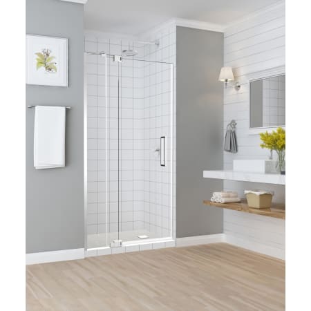 Aston Madox 76" High x 36" Wide Hinged Frameless Shower Door with 30" Door Width and Clear Glass Chrome