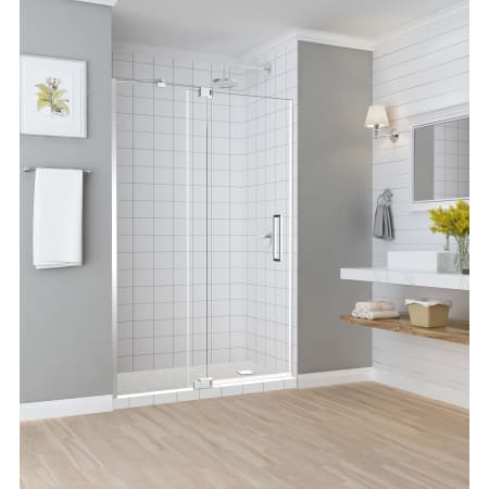 Aston Madox 76" High x 54" Wide Hinged Frameless Shower Door with 32" Door Width and Clear Glass Chrome