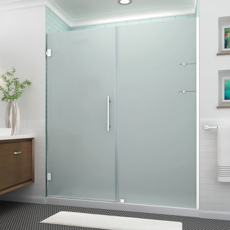 Aston Belmore GS 72" High x 68" Wide Hinged Frameless Shower Door with 32" Door Width and Frosted Glass Chrome