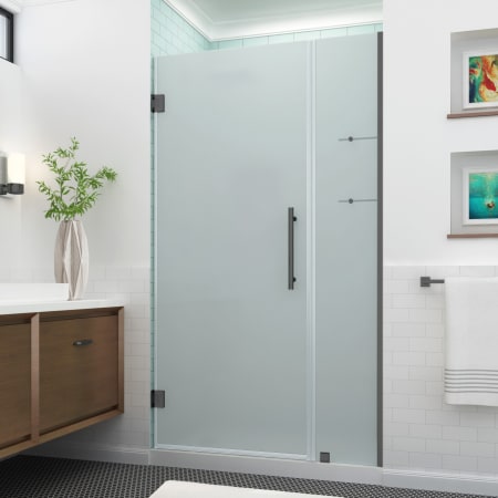 Aston Belmore GS 72" High x 42" Wide Hinged Frameless Shower Door with 28" Door Width and Frosted Glass Matte Black